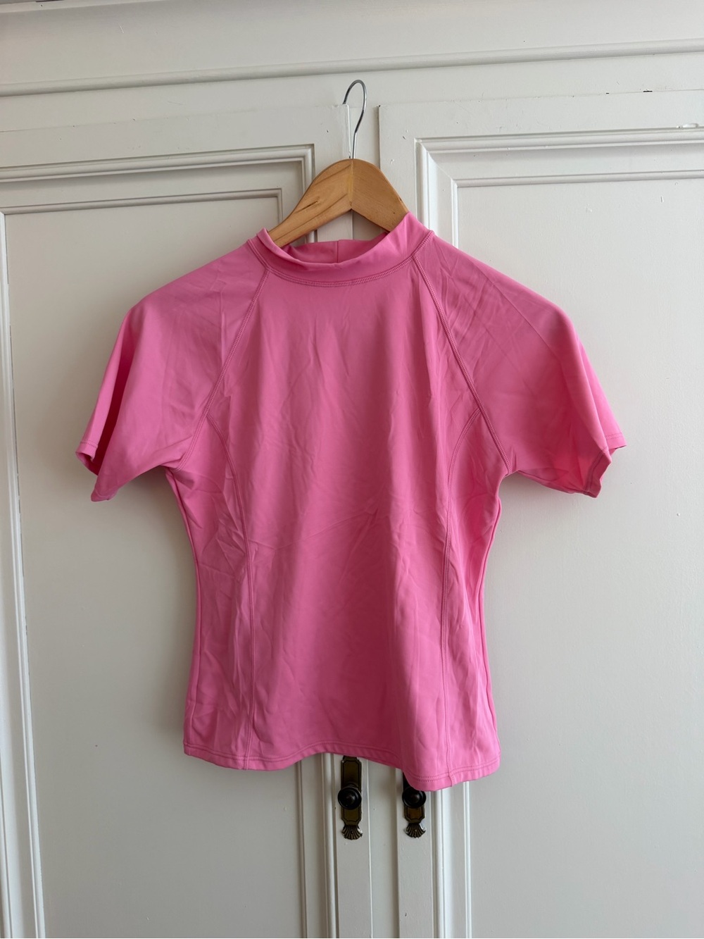 Lands' End Girls' Bright Pink Short-Sleeve Swim Top